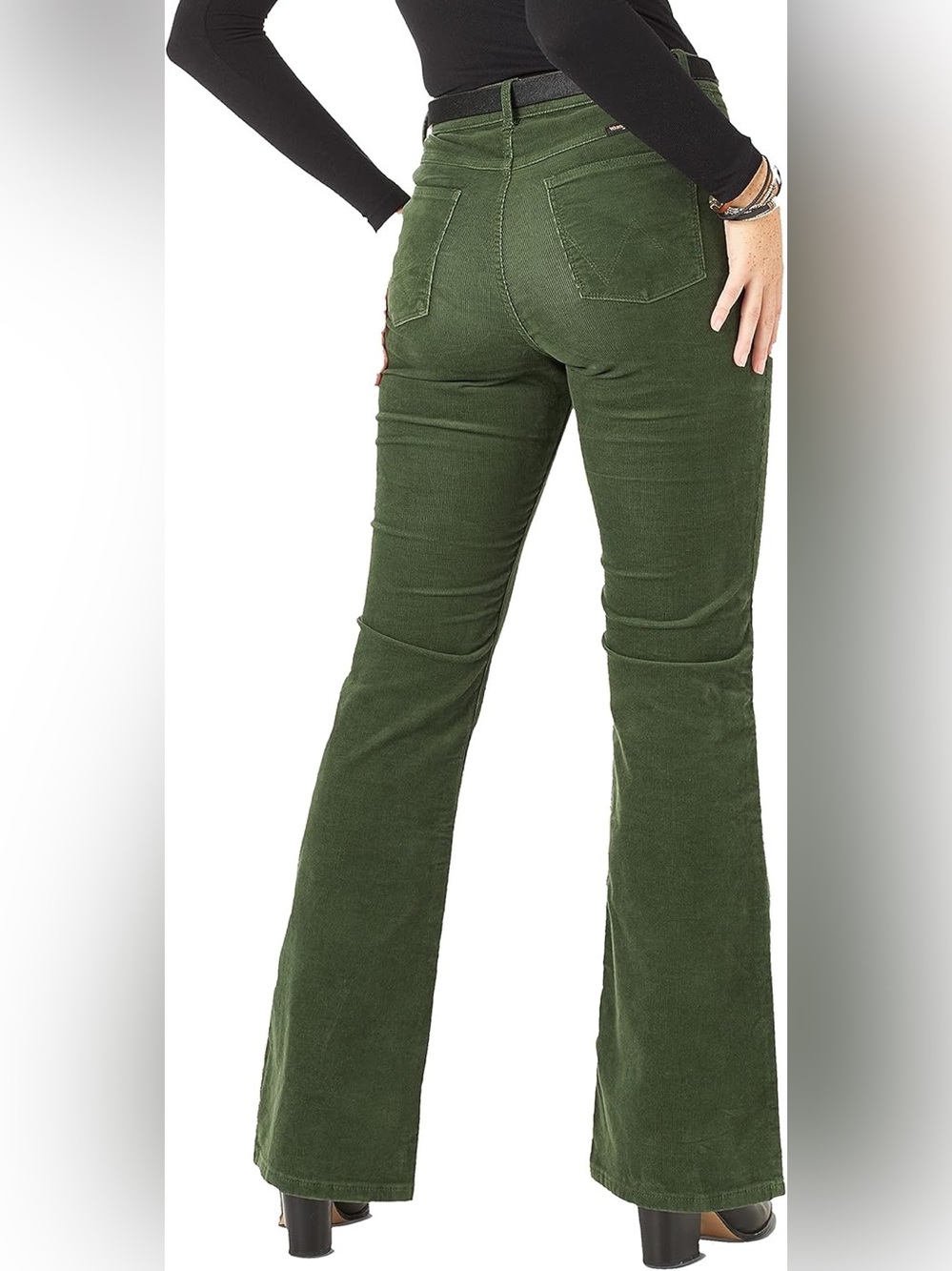 Dark Olive Green High-Waist Wrangler Corduroy Fierce Flare Pants 4/32